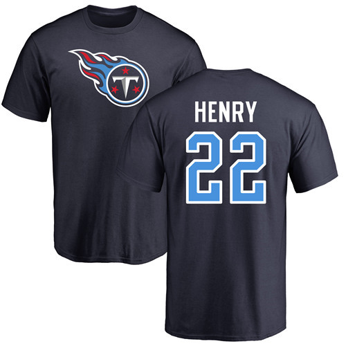 Tennessee Titans Men Navy Blue Derrick Henry Name and Number Logo NFL Football #22 T Shirt